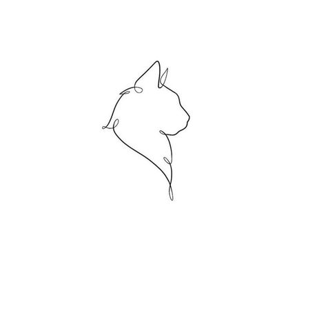 Fluffy Cat Outline Tattoo, Cat Lover Tattoo Minimalist, Cat Profile Tattoo, Tiny Cat Tattoos For Women, Cat Outline Tattoo Simple, Line Art Cat Tattoo, Minimal Tattoo Cat, Minimal Cat Drawing, Abstract Cat Tattoo