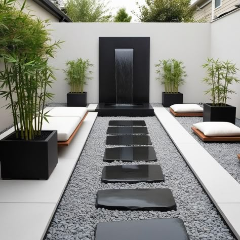 Modern Fountain Ideas, Zen Garden Backyard, Green Widget, Rooftop Patio Design, Dream Patio, Small Balcony Design, Cozy Backyard, House Arch Design, House Yard