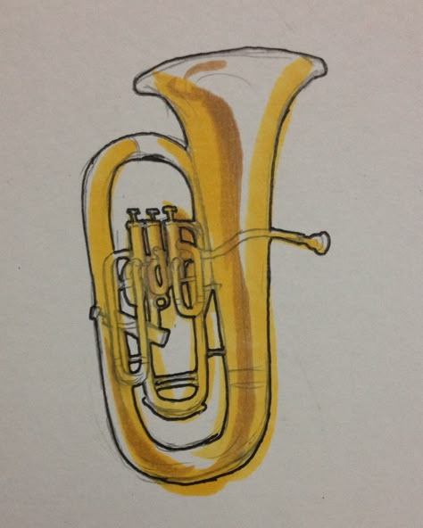 Band Instruments Drawing, Baritone Drawing, Euphonium Drawing, Tuba Drawing, Trombone Aesthetic, Instrument Reference, Euphonium Sheet Music, Oktoberfest Poster, Flute Drawing