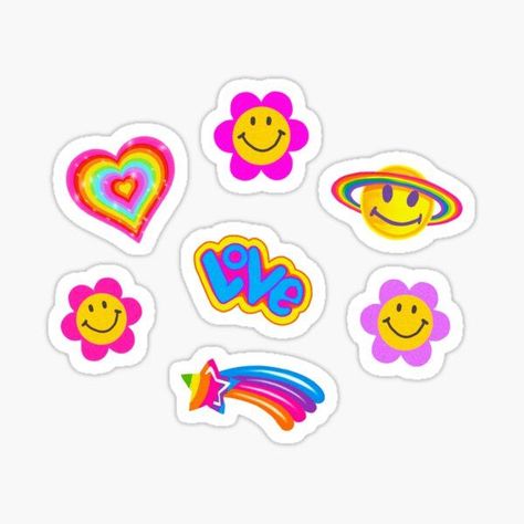 Smiley Flower, Happy Daisy, Indie Aesthetic, Face Stickers, Rainbow Stickers, Keith Haring, Indie Kids, Rainbow Heart, Kids Stickers