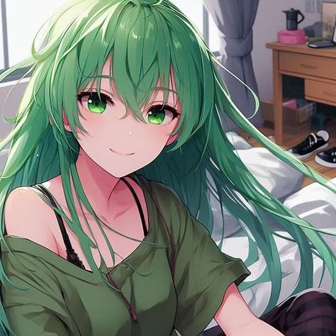 Green Hair Anime, Anime Green Hair, Green Hair Girl, Mint Hair, Playing With Hair, Anime Child, Anime Hair, Green Hair, Anime Background