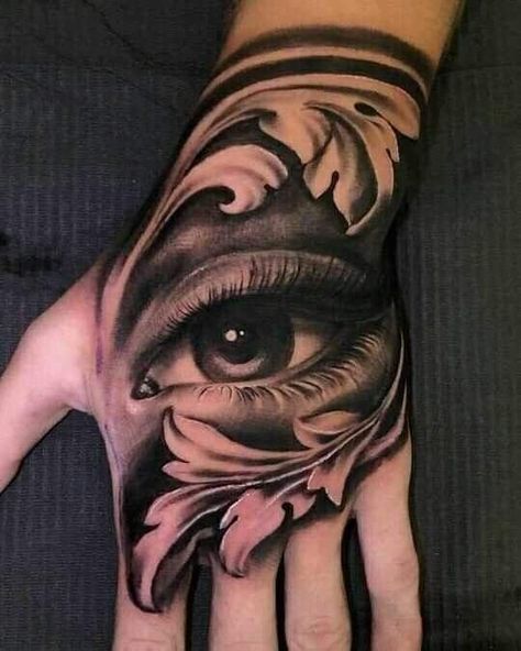 Eye Tattoo Hand, Tattoo Hand Ideas, Eye Tattoo Realistic, Ojo Tattoo, Realistic Eye Tattoo, Hand Ideas, Tattoo Eye, Skull Rose Tattoos, Filigree Tattoo