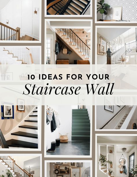 Tips and tricks for how to decorate you staircase wall Decorate Awkward Wall, Decorating Bottom Of Stairs, Tall Stairway Decorating, Stairs In Living Room Decor, Stairway Decoration Ideas, Stairway Wall Picture Ideas, Ideas For Walls Going Up Stairs, Decor Under Stairs Wall, Slanted Wall Under Stairs Decor