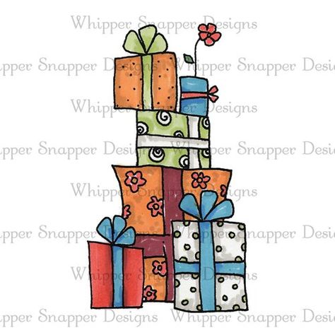 Birthday Presents Drawing, Christmas Tangles, Christmas Present Drawing, Present Clipart, Birthday Doodles, Pile Of Presents, Present Drawing, Whipper Snapper Designs, Fridge Art