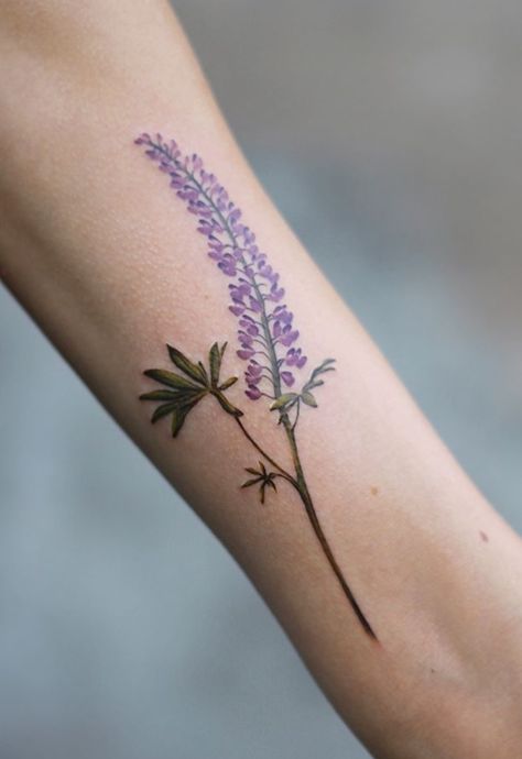 Wild Lupine Tattoo, Lupine Flower Tattoo, Lupine Flowers Tattoo, Lupin Tattoo, Lupine Tattoo, Kintsugi Tattoo Ideas, Kintsugi Tattoo, Bluebonnet Tattoo, Buddleja Davidii