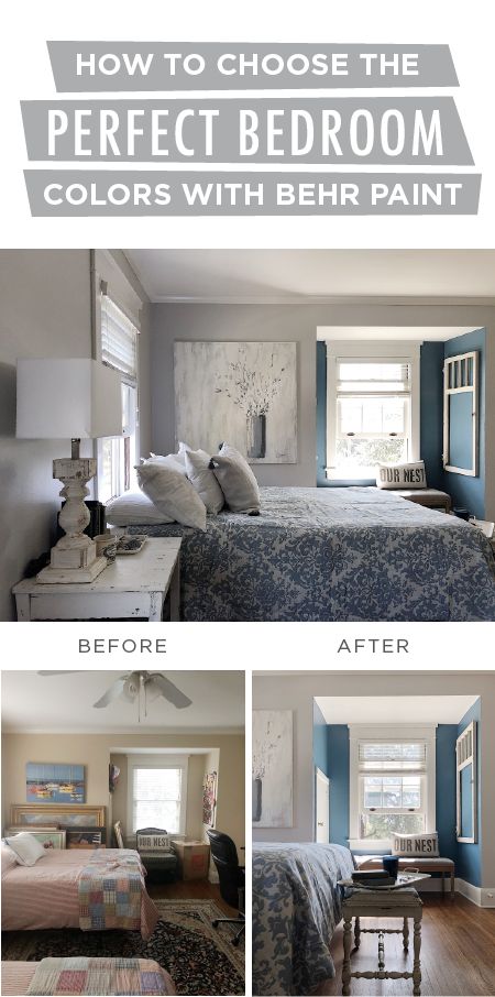 Your DIY bedroom makeover just got a lot more beautiful thanks to this how-to guide for picking the perfect paint color palette. Leslie, of My 100 Year Old Home, has all the easy tips. She used Cotton Grey and the Behr 2019 Color of the Year, Blueprint, to create this farmhouse-chic space in just a few simple steps. Click below to learn more. Chic Gray Behr Paint Living Room, Behr Paint Bedroom Colors, Chic Grey Behr Paint, Behr Paint Chic Gray, Behr Flannel Gray Bedroom, Behr Paint Colors Blue Grey Bedroom, Behr Bedroom Paint Blue, Diy Bedroom Makeover, Blue Living Room Sets