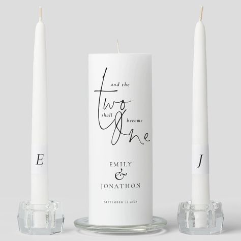 Romantic Quote Names Date Initials Black White Unity Candle Set  Zazzle Candle Sets, Unity Candle Sets, Candle Base, Wedding Initials, 2025 Wedding, Unity Candle, Elegant Sets, Set Style, Sparkly Things