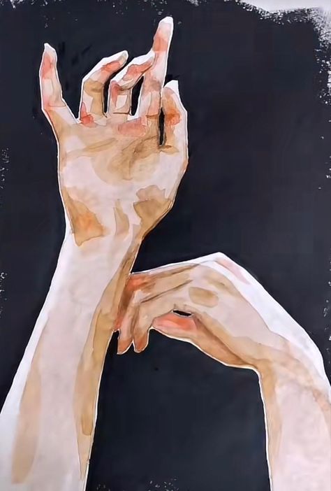 How To Paint Hands, Hands Composition, Watercolor Hands, Dark Academia Painting, Painting Hands, Hand Artwork, Hands Painting, Painted Hands, Hand Watercolor