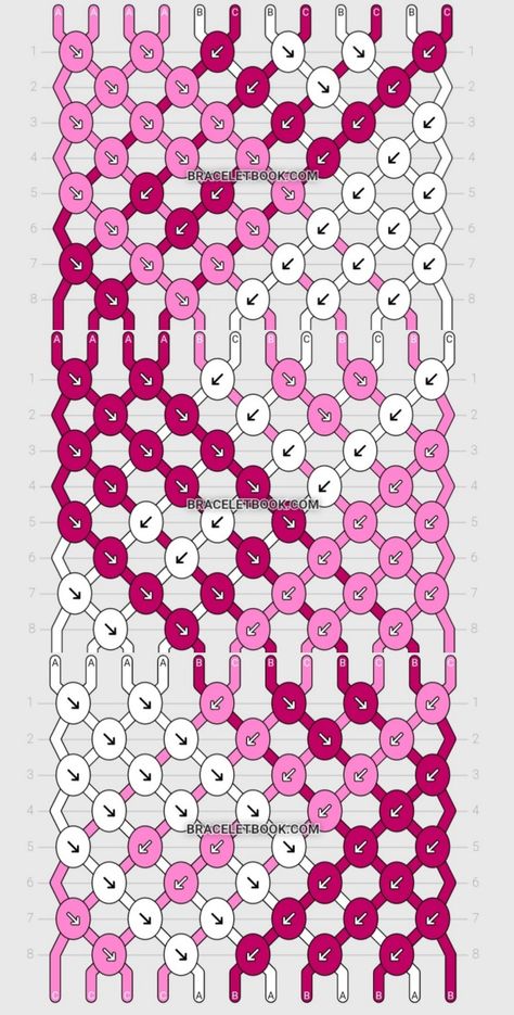 Aesthetic Friendship Bracelets Patterns, Bracelet Patterns For Boyfriend, Bracket Patterns Easy, Pink Bracelet Patterns, Butterfly Friendship Bracelet Pattern, Woven Bracelets Pattern, Bracelet Pattern Heart, 3 Color Bracelet Pattern, String Bracelets Patterns