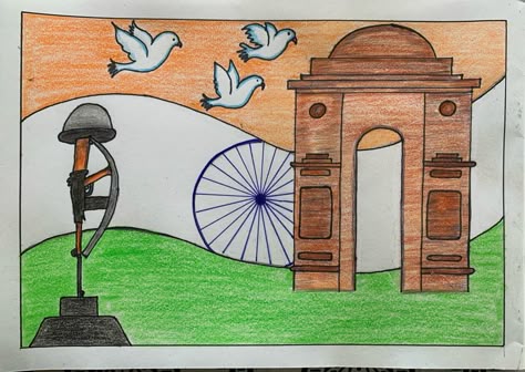 26 January Drawing, Republic Day Drawing Easy, Republic Day Drawing, Drawing Ideas Simple, Independence Day Drawing, Independence Day Photos, 26th January, S Drawing, Indian Independence