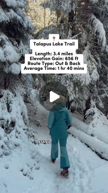 Liv | Travel Creator based in 📍Seattle on Instagram: "📌 Save this for a fun winter hike near Seattle 

🥾Talapus Lake Trail

Length: 3.4 mi
Elevation gain: 656 ft
Route type: Out & back

Recommended: 4WD, show chains, show shoes, micro spikes

⛔️ PLEASE check trail conditions on @alltrails and avalanche warnings on @nwacus before hiking and remember to leave no trace ⛔

📱 Download @getrecs to follow your friends, get their favorite spots, and share yours too. Match with friends when you both wanna go to the same place and then make plans to go together! #ad

Do you have a favorite winter hike? ☺️

_____
Winter hikes near Seattle, Seattle winter hikes, Washington hikes, best hikes near Seattle, Seattle blogger, Seattle living, Talapus lake, Seattle things to do, Seattle day trips #seattl Seattle Day Trips, Seattle Living, Seattle Winter, Winter Hike, Washington Hikes, Leave No Trace, Winter Hiking, Best Hikes, Out Back