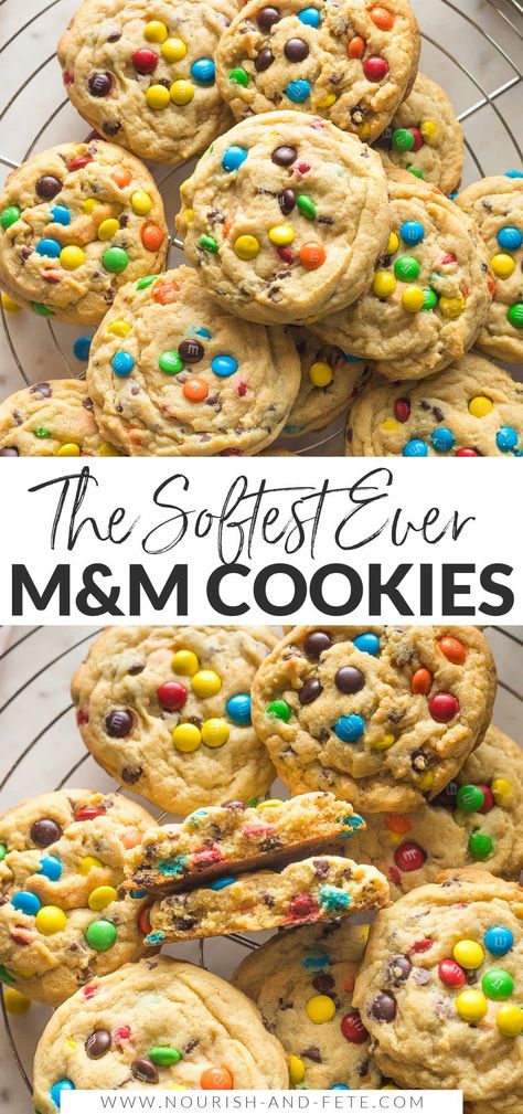 Soft and chewy Chocolate Chip Mini M&M Cookies are a timeless classic you'll absolutely love! This is the best recipe you can count on for super soft cookies brimming with chocolate and cheerful candies, the kind of cookie your kids will beg you to make time after time. Soft Chewy M&m Cookies, Easy Birthday Cookie Recipes, Soft M And M Cookies, Mini M M Cookies Recipe Easy, Mini Mnm Cookies, M M Pudding Cookies Recipe, Pudding M&m Cookies, Chewy M M Cookies Recipe, Chocolate Chip Cookies M&m