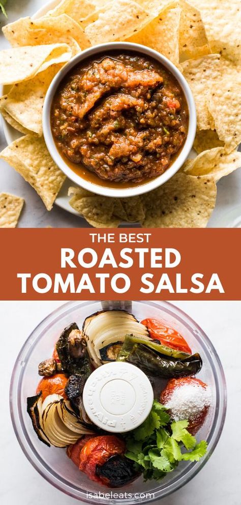 Summer Salsa Recipes, Roasted Tomato Salsa Recipe, Roasted Salsa Recipe, Isabel Eats, Roasted Salsa, Cilantro Salsa, Roasted Tomato Salsa, Pepper Salsa, Fresh Tomato Recipes