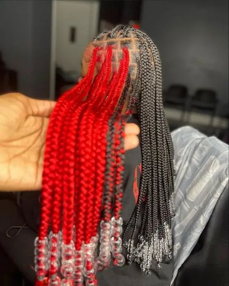 Knotless Braids with Beads: 34 Inspos for You Braids With Under Color, Cute Long Knotless Braids With Color, Peek A Boo Box Braids Red, Island Twist Hairstyle Color, Black Girls Hairstyles Braids For Teens, 2 Color Box Braids, Peekaboo Hair Color Braids, Knotless Box Braids With Color, Peekaboo Box Braids