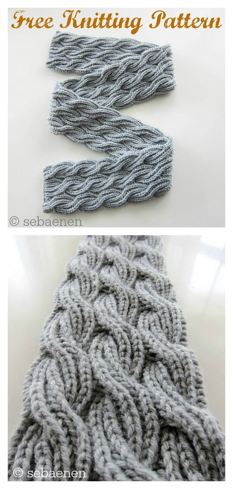 Reversible Cabled Brioche Stitch Scarf Free Knitting Pattern #freeknittingpattern  #knittingscarf  #cableknitting  #knittingpatterns Knit Cable Scarf Pattern Free, Brioche Cable Knitting, Reversible Stitches Knitting, Wave Knitting Pattern Free, Knit Reversible Scarf Pattern, Free Cable Knit Scarf Pattern, Brioche Scarf Pattern, Cable Knit Patterns Free, 3 Color Knitting Pattern