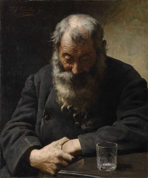 An Empty Glass (1882) by  Alexandre Jacques Chantron (French, 1842 - 1918), oil on canvas, 25.5  x 21 in Classic Paintings, Classical Art, French Artists, Old Man, Ancient Art, Figure Painting, Portrait Art, Classic Art, Portrait Painting