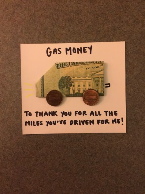 A cute way to give cash, specifically gas money! Gas Gift Card, Gas Money, Anniversaire Diy, Creative Money Gifts, Pioneer Gifts, Christmas Money, Money Origami, Jw Gifts, Cash Gift