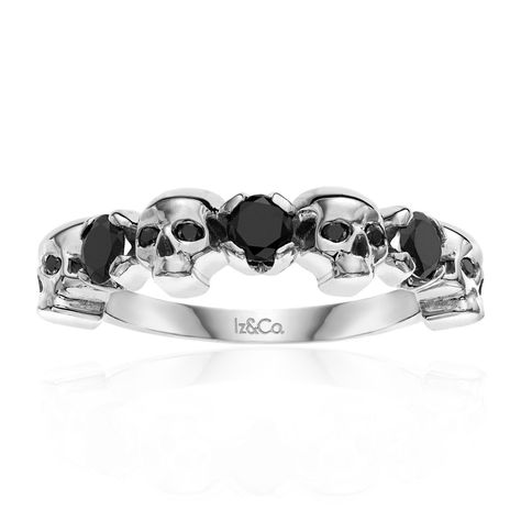 4 Skull Black Diamond Band — Iz&Co. Engagement Rings Black Diamond, Goth Wedding Ring, Engagement Rings Black, Black Diamond Band, Goth Ring, Black Diamond Wedding Bands, Skull Wedding Ring, Skull Engagement Ring, Black Diamond Bands