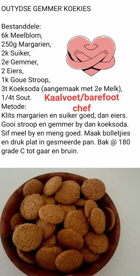 Soet Koekies Resep, Ginger Biscuits Recipe South Africa, Gemmer Koekies Resep, Klein Koekies Resepte, Coffee Cookies Recipe, 100 Cookies Recipe, Butter Cookie Recipe Easy, Easy Homemade Cookies, Ginger Cookie Recipes