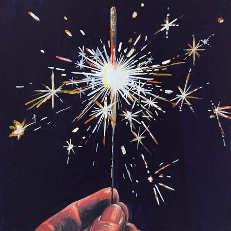 Sparklers Illustration, Matchstick Painting, Sparkler Painting, Sparkler Illustration, Sparkler Drawing, Fireworks Paintings, Firework Illustration, Painted Fireworks, Fireworks Drawing