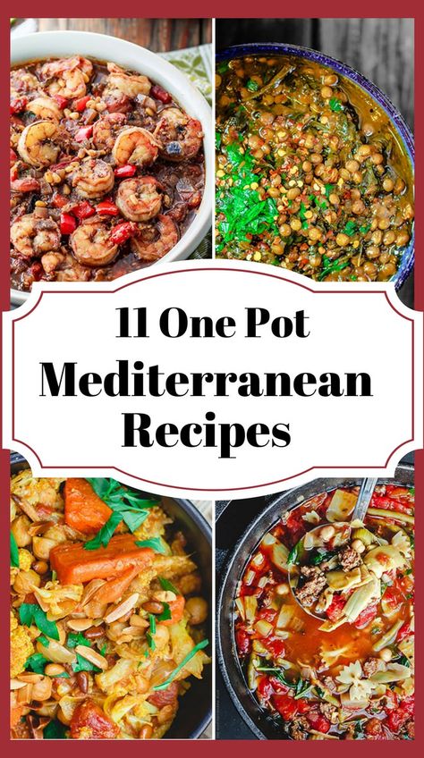 11 Mediterranean One Pot Recipes | The Mediterranean Dish. From Greek Avgolemono to Italian Minestrone; Chickpea Stew; Lentil Soups; Shrimp Stew; Roasted Carrot Soup and many more! Delicious Mediterranean Weeknight Recipes for colder weather! There is something for everyone on this list! Vegan; Gluten Free; and even meat lovers! See all the recipes on TheMediterraneanDish.com Lentil Soups, Roasted Carrot Soup, One Pot Recipes, Mediterranean Recipes Healthy, Shrimp Stew, Mediterranean Diet Recipes Dinners, Roasted Carrot, The Mediterranean Dish, Mediterranean Diet Meal Plan