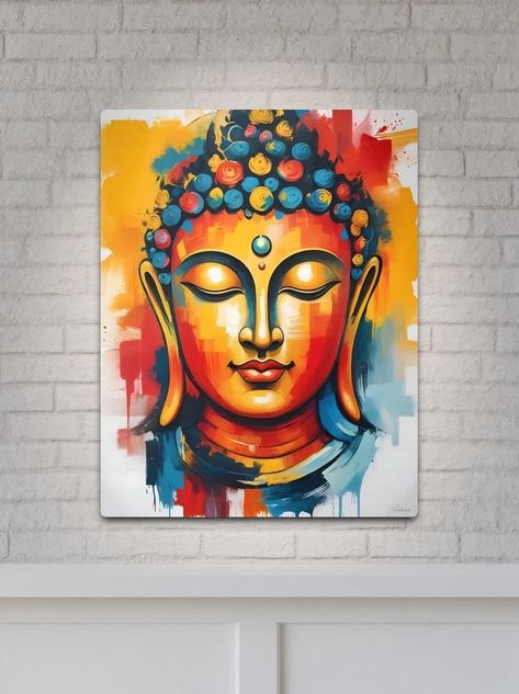 "Living Room Colorful Abstract Buddha Wall Art" Metal Print for Sale by Dev-Ang | Redbubble Buddha Abstract Art, Buddha Oil Painting, Abstract Buddha, Acrylics Paintings, Buddha Canvas Art, Living Room Colorful, Painting Composition, Cloth Painting, Book Painting