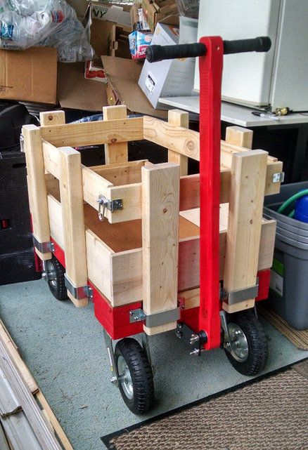 "Big Red" Wagon Diy Wagon Cart, Diy Wagon, Kids Wagon, Wooden Wagon, Plastic Crates, Yard Tools, Red Wagon, Utility Trailer, Woodworking Plan