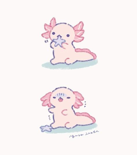 Kawaii Axolotl Drawing, Axolotl Cute, Cute Kawaii Animals, Cute Animal Drawings Kawaii, Cute Doodles Drawings, Kawaii Animals, Cute Easy Drawings, Cute Little Drawings, Cute Animal Drawings