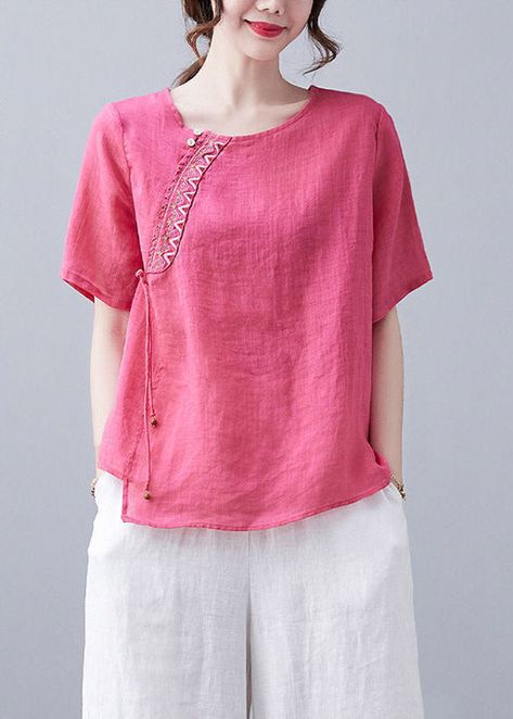 Linen T Shirt, Cotton Short Tops, Linen Style Fashion, Dressmaking Patterns, Cotton Tops Designs, Minecraft Pictures, Short Kurta, French Rose, Linen Fashion