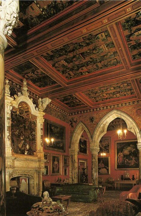 The Spanish Gothic grandeur of the drawing room at Mount Stuart House in Scotland. Spanish Gothic, Gothic Interior Design, Gothic Mansion, Gothic Interior, Abandoned Mansions, Mansion Interior, Spanish House, Gothic Decor, Gothic Architecture