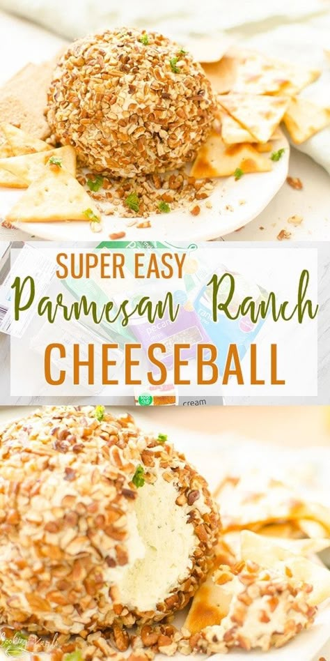 Ranch Cheeseball, Easy Cheeseball, Ranch Cheese Ball, Parmesan Ranch, Cheese Ball Recipes Easy, Cooking With Karli, Party Appetizers Easy, Cheese Ball Recipes, Wontons