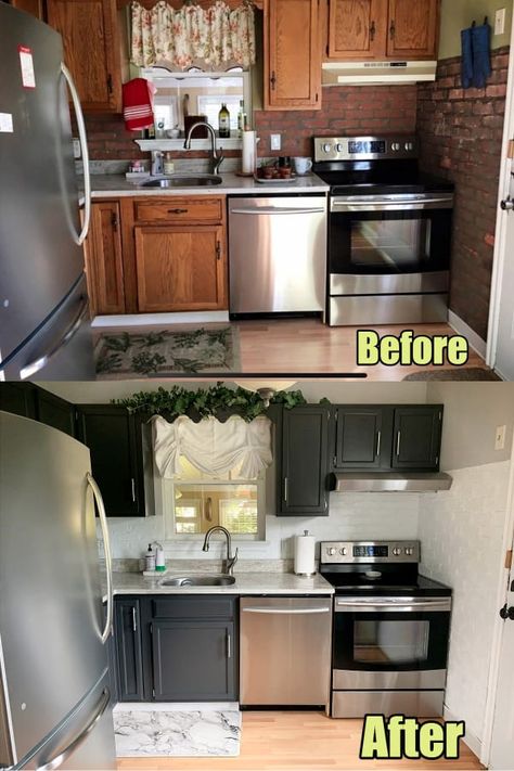 Small Kitchen Makeover Ideas For BIG Change on a Low Budget Small Kitchen Makeover Ideas, Kitchen Renovation Hacks, Low Budget Kitchen, Cheap Kitchen Renovations, Small Kitchen Pictures, Small Kitchen Makeovers, Small Kitchen Colors, Small Kitchen Makeover, Easy Kitchen Remodel