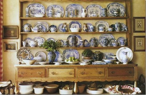 Love Carol Glasser's Welsh Dresser. This is how you display your dish collection folks! Country Cupboard, Vignette Design, French Country Furniture, Welsh Dresser, Dresser Design, Kitchen Dresser, Gorgeous Interiors, Blue Transferware, White Dishes