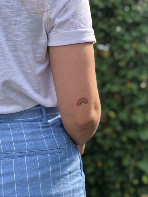 Rainbow Tattoo, Quote Tattoos Placement, Gay Tattoo, Pride Tattoo, Rainbow Tattoos, Elbow Tattoos, Petite Tattoos, Small Girl Tattoos, Cute Tiny Tattoos