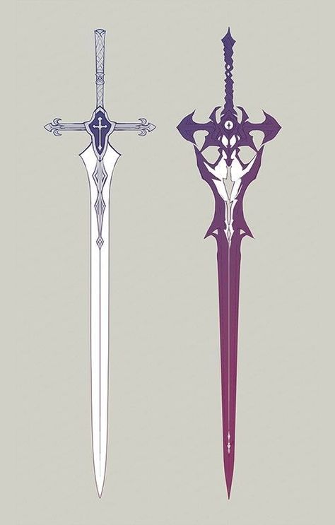 Cool Anime Swords, Swords Concept Art, Fantasy Swords Concept Art, Fantasy Swords, Dual Swords, Fantasy Blade, Tactical Swords, Types Of Swords, Fantasy Props