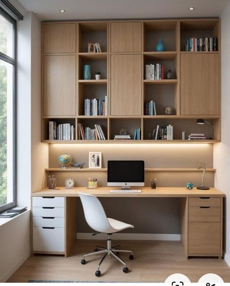 Built In Desk In Alcove, Work Station In Bedroom, Desk Design Ideas, Home Study Design, Home Office Designs, Home Office Furniture Design, Small Offices, Residence Interior, Study Table Designs