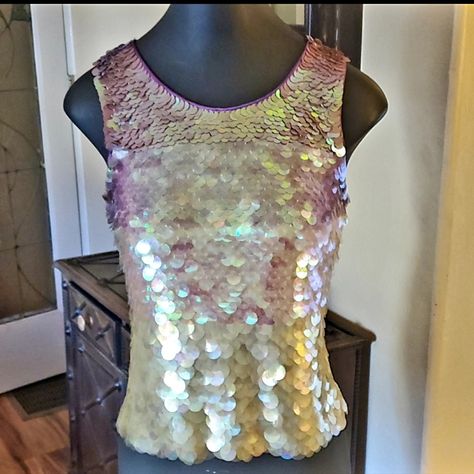 New With Tag. Absolutely Stunning Moschino Sequined Top With A Hue Of Purple Fades Into A Shade Of Tan...Also Has Stretch. Approximate Measurements 15" To 20" Chest As It Stretches 20" Length Not Available For Trade Sequence Tops, Moschino Shirt, Summer Moodboard, Girly Pop, Mermaid Core, Character Clothing, Sequined Top, Moschino Couture, Leopard Print Shirt