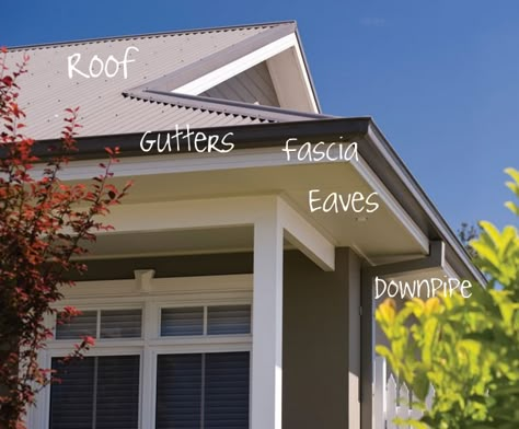 7 Tips for Your Exterior Colour Scheme - A&L House Paint Exterior Colour Schemes, Gutter Colors, Brick Ideas, Colorbond Roof, Weatherboard House, House Exterior Colors Schemes, Exterior House Color, Pintura Exterior, Roof Colors