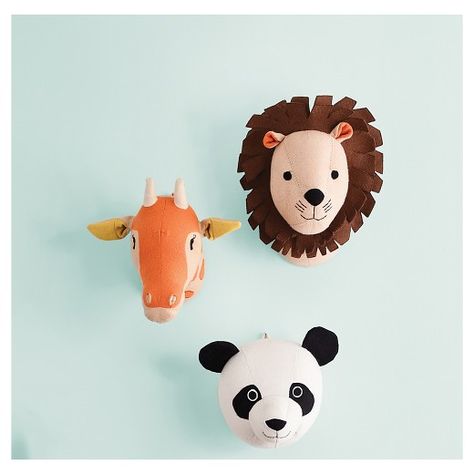 Target stuffed animal heads for a toddler and teen playroom redo, on the blog Neutral Kids Rooms, Teen Playroom, Pillowfort Target, Gender Neutral Kids Room, Animal Head Wall Decor, Neutral Kids Room, Art Deco Artwork, Kid Rooms, Baby Room Wall