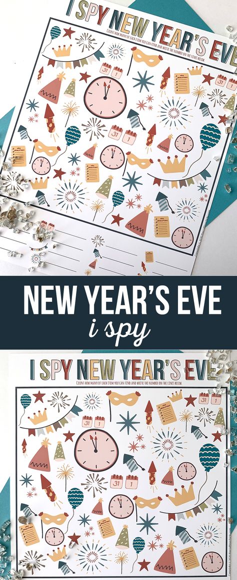 I Spy New Years Printable, I Spy Free Printable, I Spy Printable, Clock Printable, Diy Crafts Kids, New Year Printables, Kids New Years Eve, New Years Ideas, Kids Party Crafts