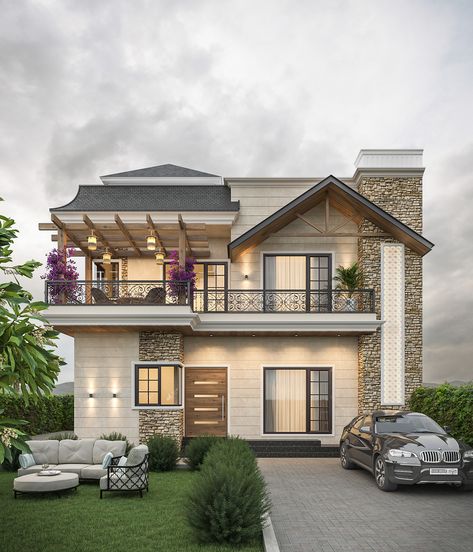 ELEVATION HUT STYLE Bunglow Elevation Modern G+1, Bunglow Elevation Modern, Exterior Elevation, Modern Bungalow House Design, Hut House, Home Styles Exterior, Bungalow Style House Plans, House Outer Design, Outer Design