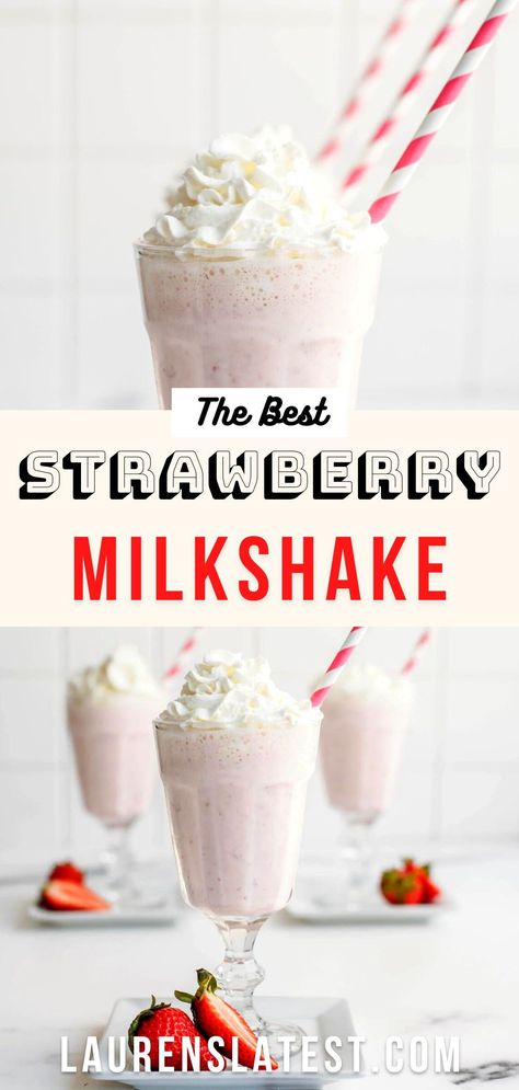 Delicious Strawberries, creamy vanilla ice cream, delicious cream cheese and cool milk all combine to make this absolutely AMAZING Strawberry milkshake! Perfect for those hot summer days and long summer nights! Best Milkshake Recipe, Milkshake At Home, The Best Milkshake, Homemade Milkshake Recipe, Strawberry Milkshake Recipe, Vanilla Milkshake Recipe, Milkshake Ideas, Milkshake Recipe Strawberry, Yummy Milkshake Recipes