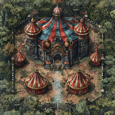 10 Carnival/Circus Maps, DnD Battle Map, Pathfinder,D&D, Battlemap, Dungeons and Dragons, Roll20, Fantasy Grounds, Foundry, VTT, Digital Map by MoonbowVineyards on Etsy Steampunk Map, 5e Maps, Dnd Resources, Inside Castles, Fantasy Map Making, Map Layout, Dnd World Map, Random Products, Carnival Circus