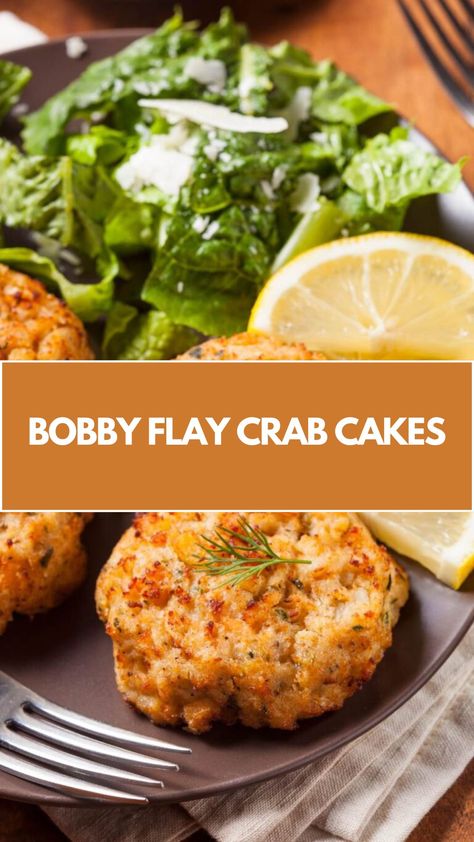 Bobby Flay  Crab Cakes recipe is made with red bell pepper, onion, olive oil, butter, eggs, mayo, Worcestershire sauce, old bay  seasoning, garlic salt, black pepper, lump crab meat, panko bread crumbs, and parsley this recipe takes about 45 minutes to make and serves 8 people. Crabless Crab Cakes, Crab Stuffed Haddock Recipes, Bobby Flay Crab Cakes Recipe, New England Crab Cakes, Salmon And Crab Cakes, Crab Meat Stuffing Recipes, Old Bay Crab Cake Recipe, Lump Crab Cakes Recipe, Crab Patties