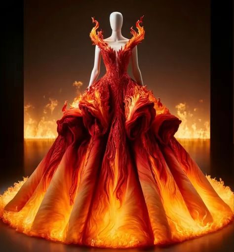 Fire Inspired Dress, Themed Dresses, Miss Universe National Costume, Fire Fashion, Fire Dress, Fire Clothes, Dragon Costume, African Fashion Traditional, Fashion Drawing Dresses