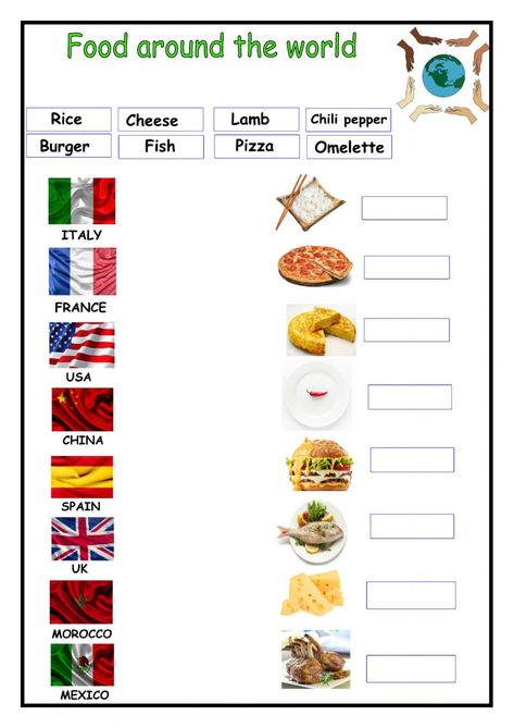 Food around the world online worksheet Food Around The World Worksheet, Food From Different Cultures, Food Games For Adults, Food Around The World For Kids, Food Around The World Activities, World Food Day Activities For Kids, Around The World Worksheets, International Food Day, Foods Of The World