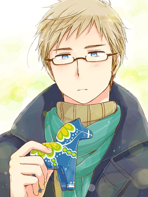 Sweden with a dala horse (pixiv, artist: 橙-daidai-) Sweden Hetalia, Hetalia Sweden, Aph Sweden, Hetalia Sweden Official Art, Aph Sweden X Finland, Aph Finland, Norway Hetalia Official Art, Hetalia Characters, Dala Horse