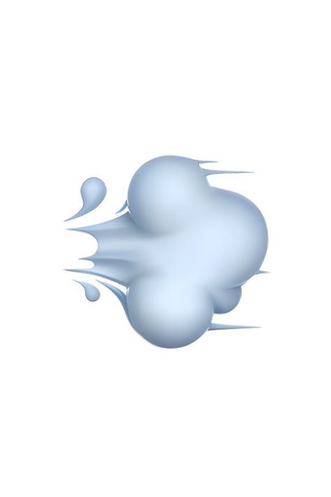 The emoji 💨 Dashing Away depicts a small, white cloud with a gust of wind blowing it to the left. The cloud has a curved shape, with a few lines indicating movement and speed. The wind is represented by three blue lines, which are thicker in the middle and taper off towards the edges. Overall, the emoji gives the impression of something moving quickly and swiftly, leaving a trail behind it. Wind Emoji, Cloud Emoji, Emoji Ip, Iphone Png, Lego Hotel, Apple Emojis, Ios Emoji, Gust Of Wind, Iphone Emoji