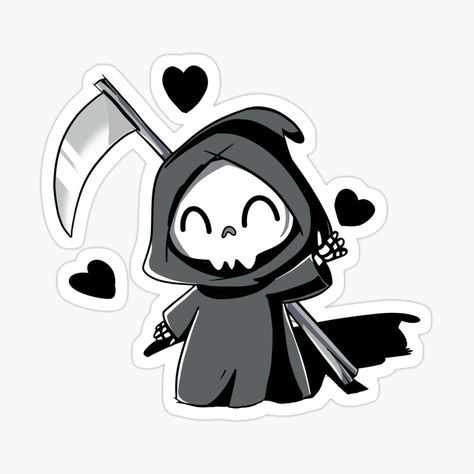 Get my art printed on awesome products. Support me at Redbubble #RBandME: https://www.redbubble.com/i/sticker/The-Grim-Reaper-Waving-at-You-by-Charcoalart/154199177.EJUG5?asc=u Reaper Pfp, Tiny Cute Grim Reaper Tattoo, Grim Reaper Doodle, Grim Reaper Aesthetic Cartoon, Cute Grim Reaper Art, Chibi Grim Reaper, Cute Grim Reaper, Stickers Halloween, Grim Reaper Clip Art