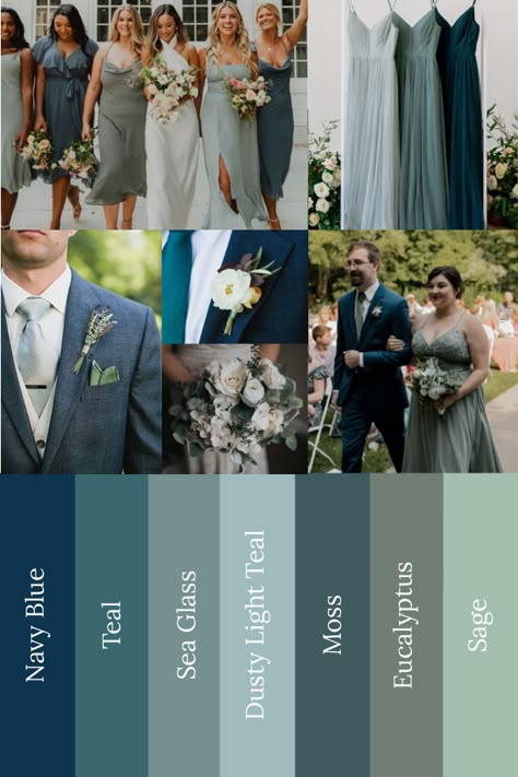 Sage Wedding Colors, Wedding Theme Color Schemes, Gold Quince, Wedding Color Pallet, Sage Wedding, Blue Themed Wedding, Sage Green Wedding, Wedding Colors Blue, Wedding Palette